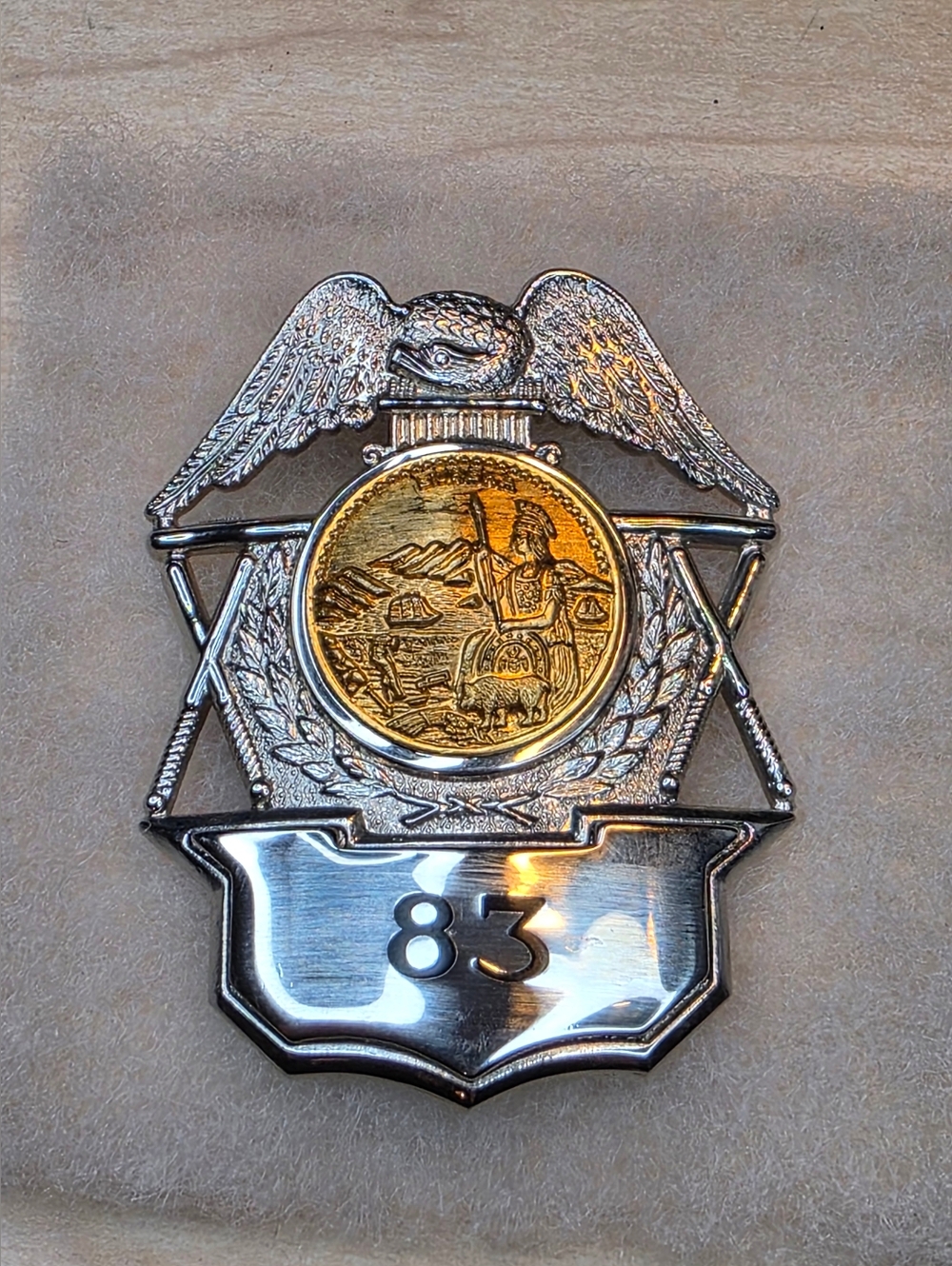 Vintage California State Seal Eagle Badge Pin #83 – Silver & Gold Tone